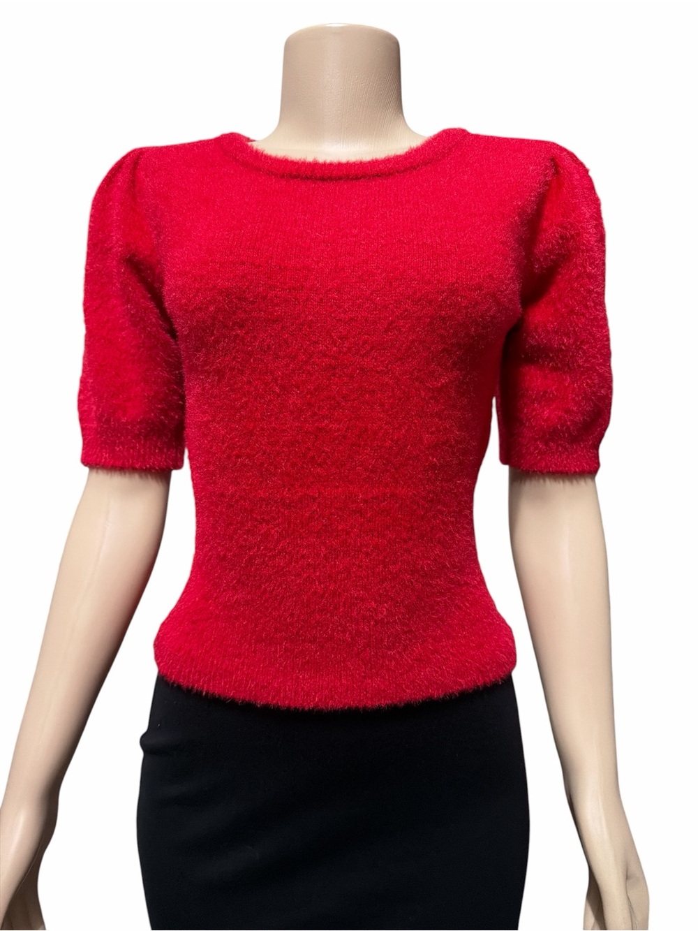 Chelsea & Violet Girls Sz M (10/12) Red Fuzzy Eyelash Knit Puff Sleeve Sweater